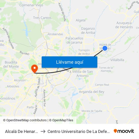Alcalá De Henares to Centro Universitario De La Defensa map