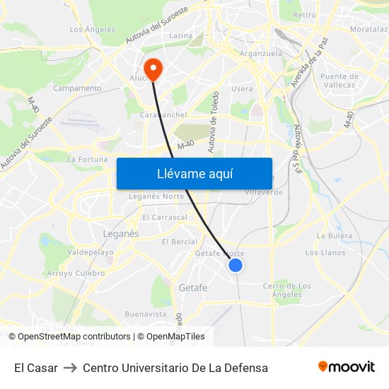 El Casar to Centro Universitario De La Defensa map
