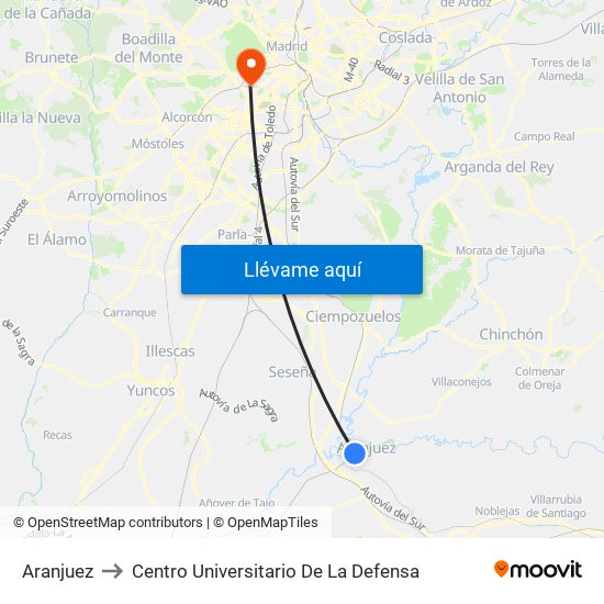 Aranjuez to Centro Universitario De La Defensa map