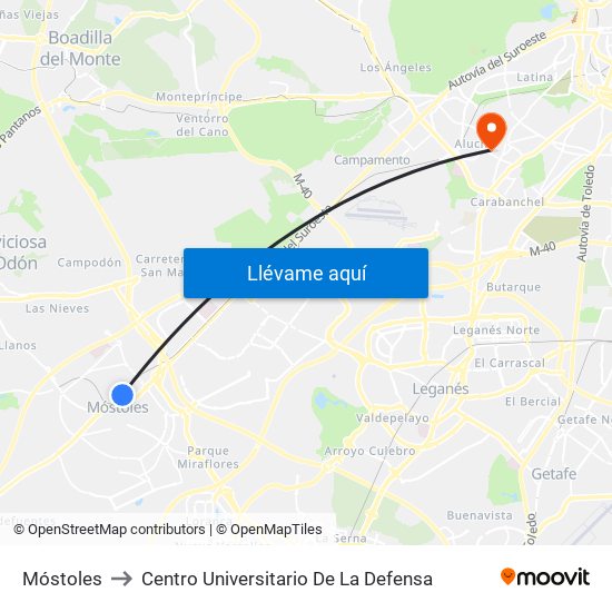 Móstoles to Centro Universitario De La Defensa map