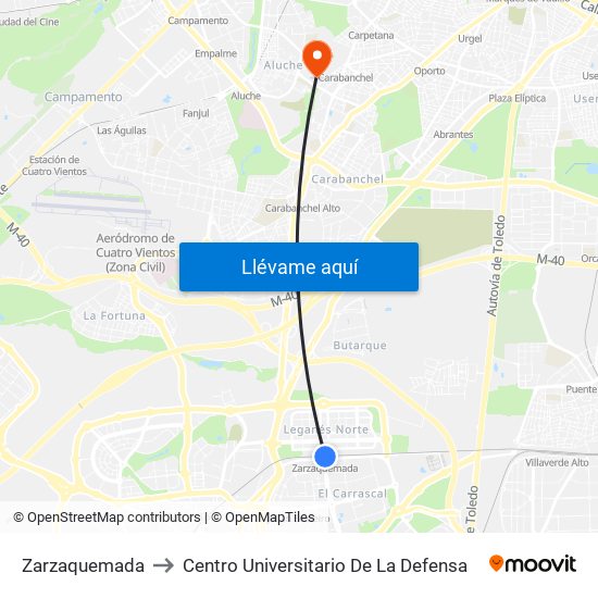 Zarzaquemada to Centro Universitario De La Defensa map
