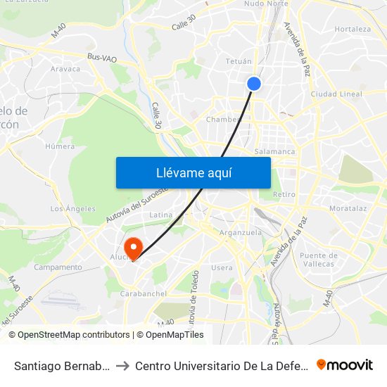 Santiago Bernabéu to Centro Universitario De La Defensa map