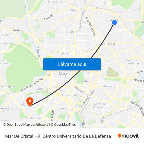 Mar De Cristal to Centro Universitario De La Defensa map