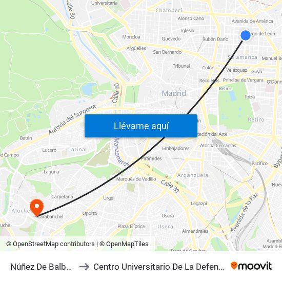 Núñez De Balboa to Centro Universitario De La Defensa map
