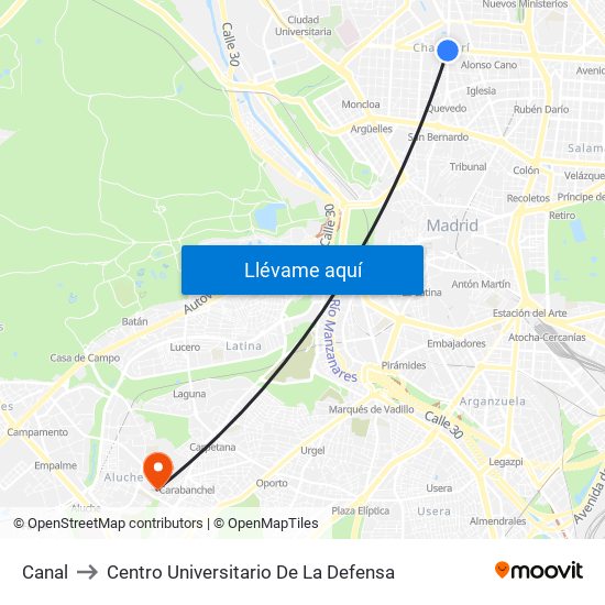 Canal to Centro Universitario De La Defensa map