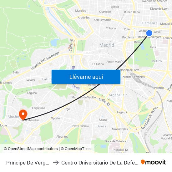 Príncipe De Vergara to Centro Universitario De La Defensa map