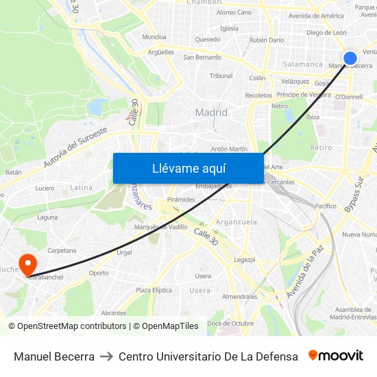 Manuel Becerra to Centro Universitario De La Defensa map