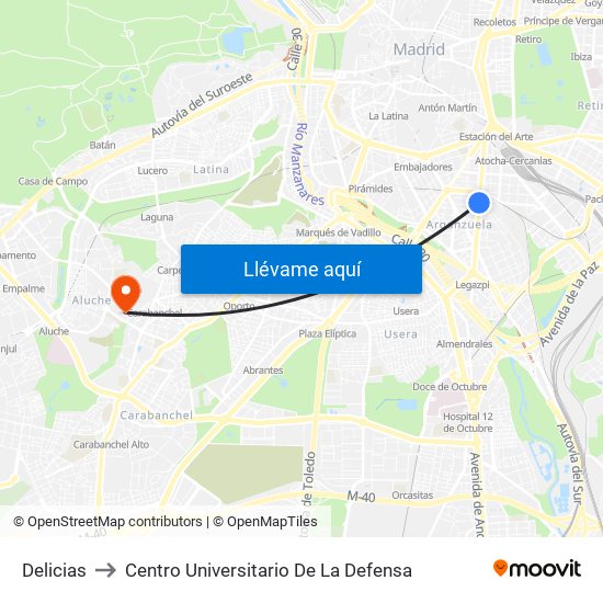 Delicias to Centro Universitario De La Defensa map