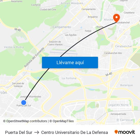 Puerta Del Sur to Centro Universitario De La Defensa map