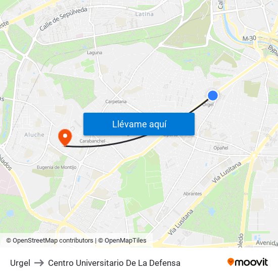 Urgel to Centro Universitario De La Defensa map