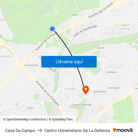 Casa De Campo to Centro Universitario De La Defensa map