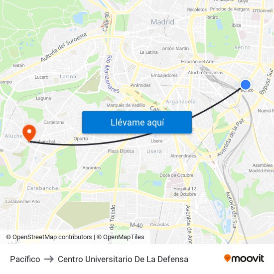 Pacífico to Centro Universitario De La Defensa map