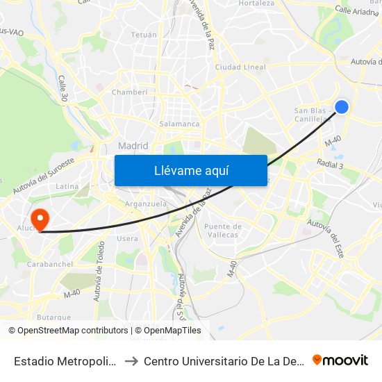Estadio Metropolitano to Centro Universitario De La Defensa map