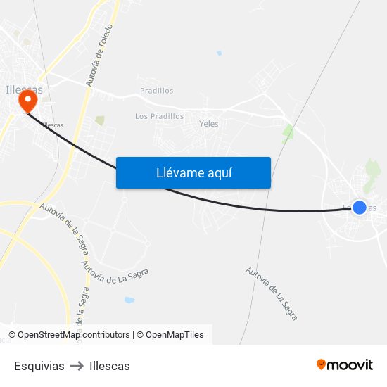 Esquivias to Illescas map