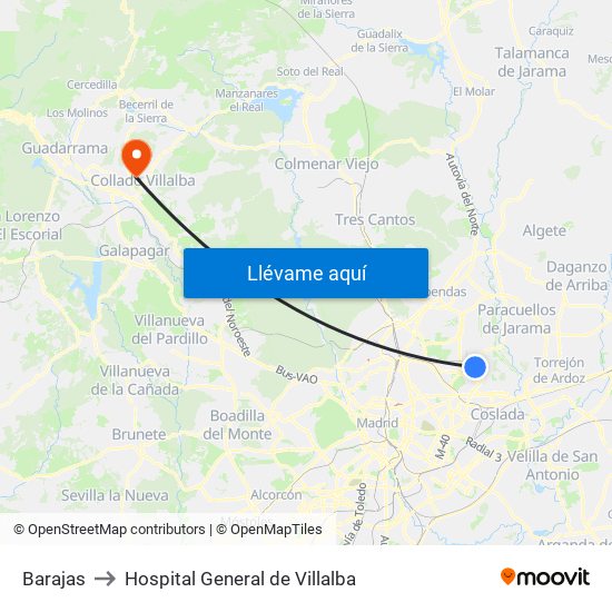 Barajas to Hospital General de Villalba map