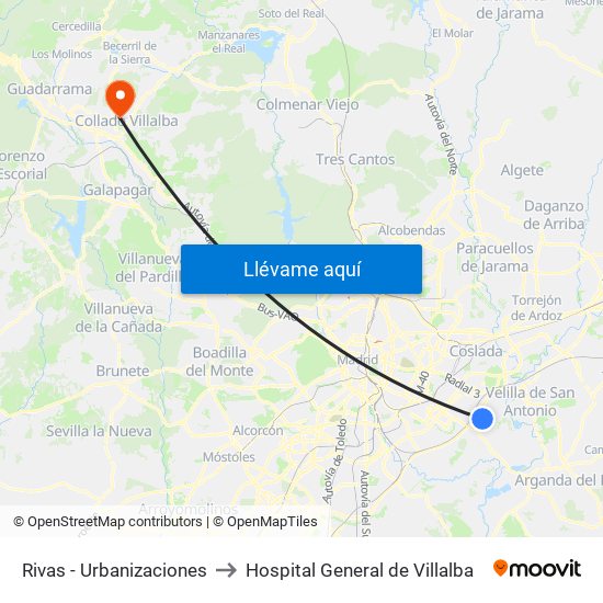 Rivas - Urbanizaciones to Hospital General de Villalba map