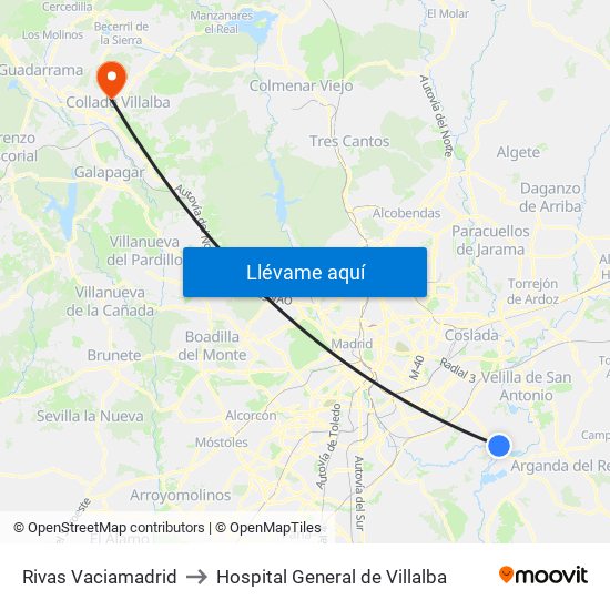 Rivas Vaciamadrid to Hospital General de Villalba map