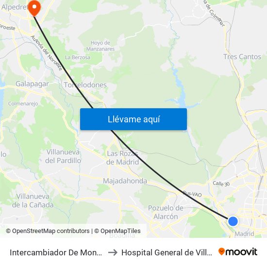 Intercambiador De Moncloa to Hospital General de Villalba map