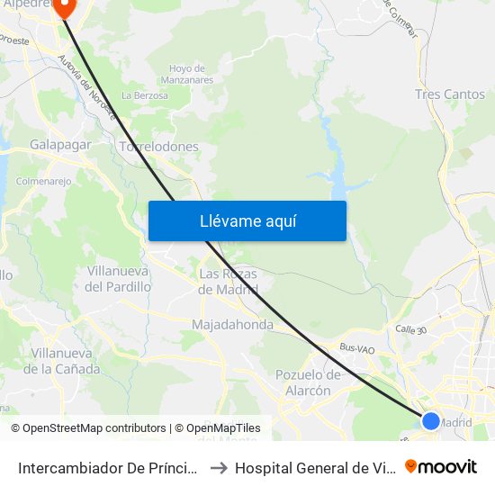Intercambiador De Príncipe Pío to Hospital General de Villalba map