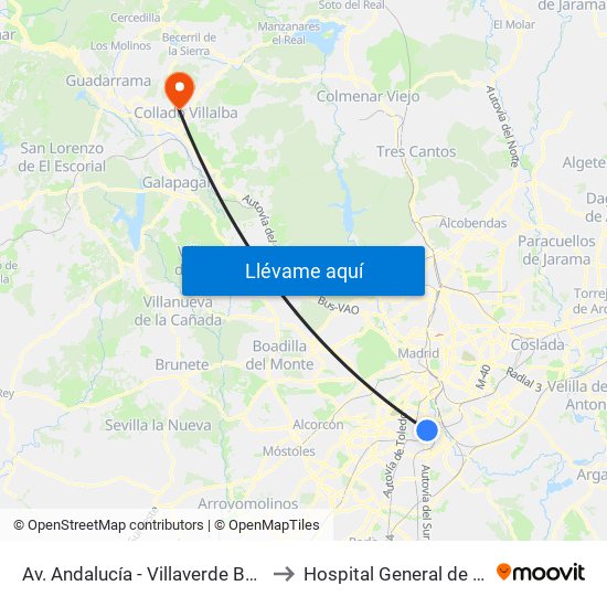 Av. Andalucía - Villaverde Bajo Cruce to Hospital General de Villalba map