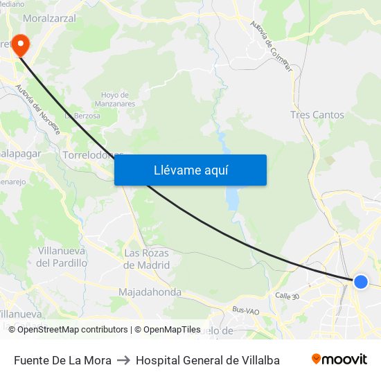 Fuente De La Mora to Hospital General de Villalba map