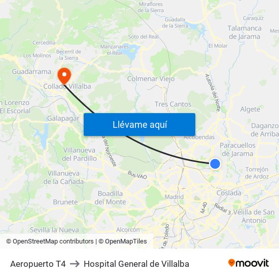 Aeropuerto T4 to Hospital General de Villalba map