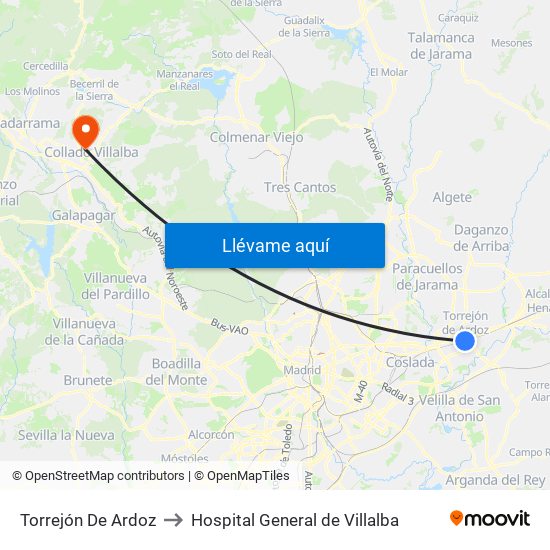 Torrejón De Ardoz to Hospital General de Villalba map