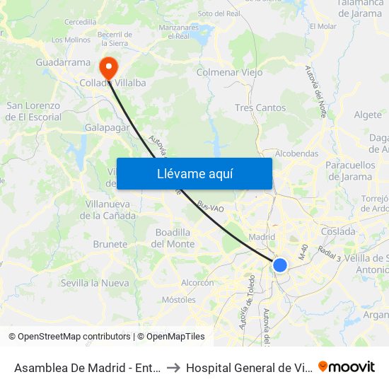Asamblea De Madrid - Entrevías to Hospital General de Villalba map