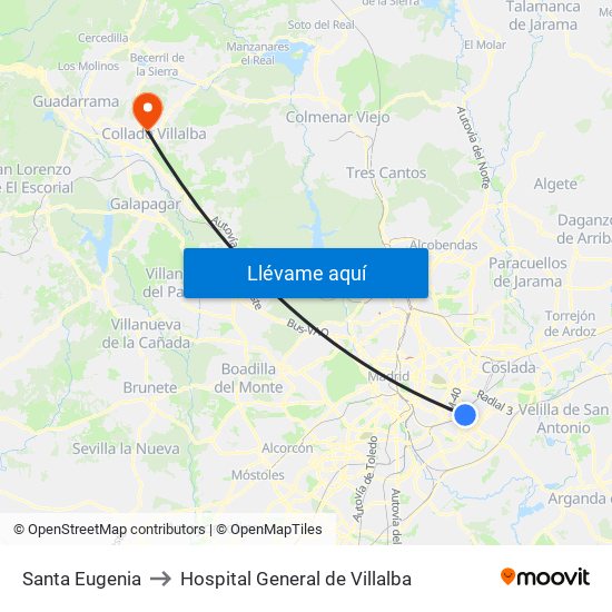 Santa Eugenia to Hospital General de Villalba map