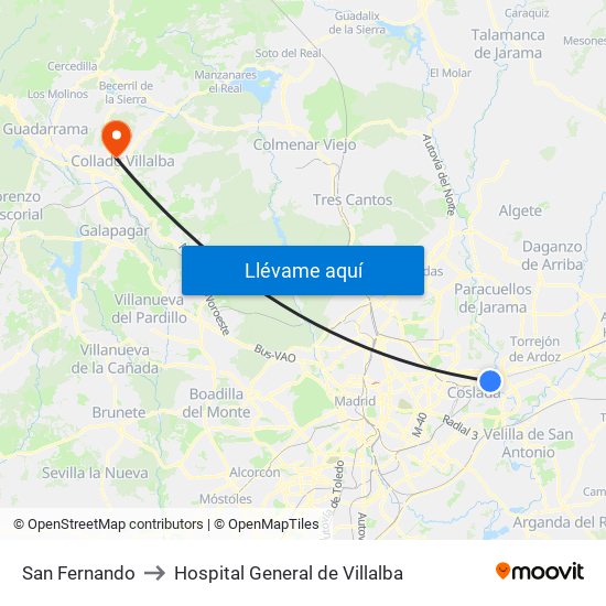 San Fernando to Hospital General de Villalba map