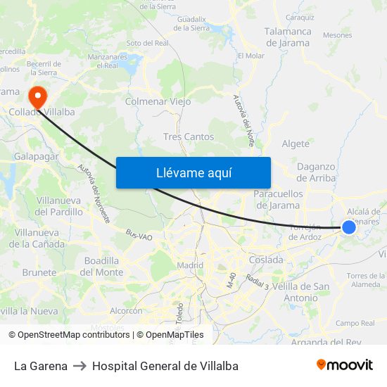 La Garena to Hospital General de Villalba map
