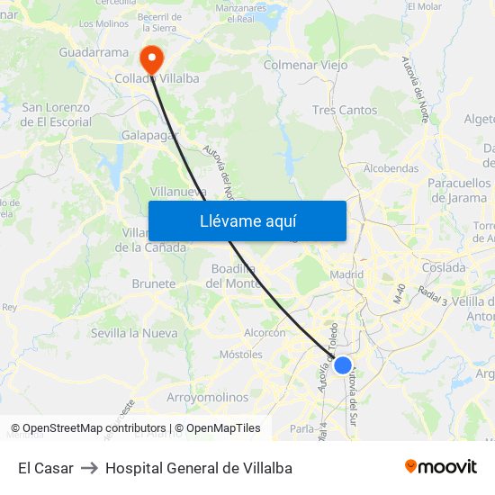 El Casar to Hospital General de Villalba map