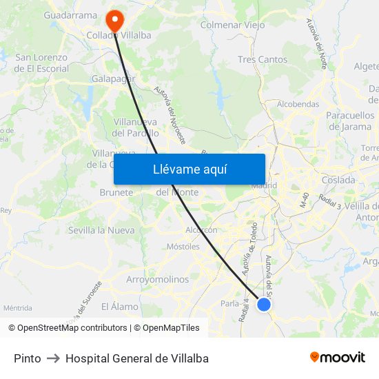 Pinto to Hospital General de Villalba map