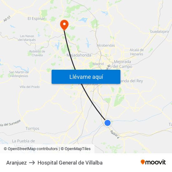 Aranjuez to Hospital General de Villalba map