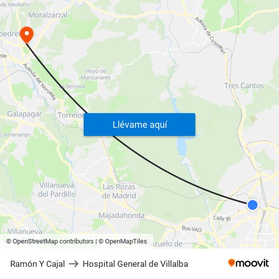 Ramón Y Cajal to Hospital General de Villalba map