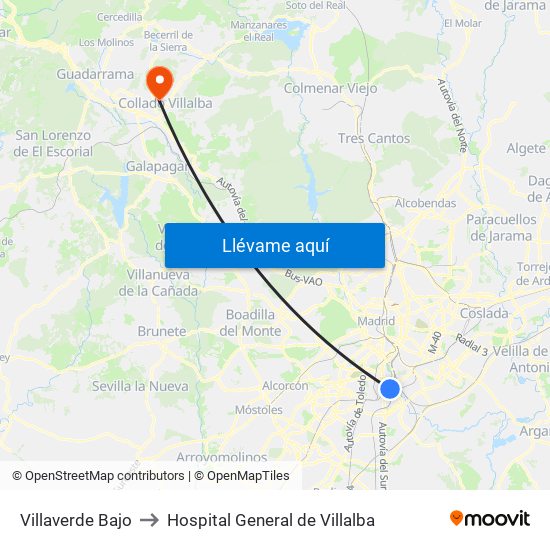 Villaverde Bajo to Hospital General de Villalba map