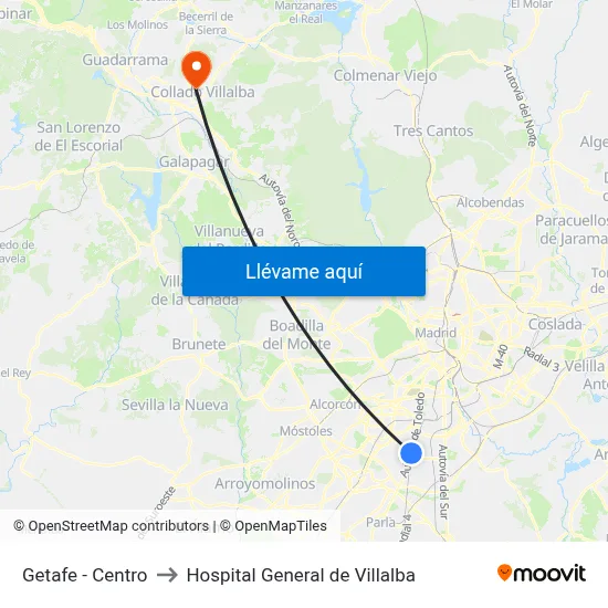 Getafe - Centro to Hospital General de Villalba map