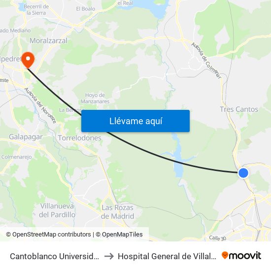 Cantoblanco Universidad to Hospital General de Villalba map