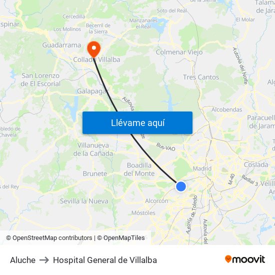Aluche to Hospital General de Villalba map