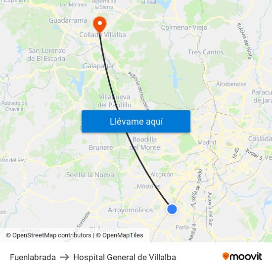 Fuenlabrada to Hospital General de Villalba map