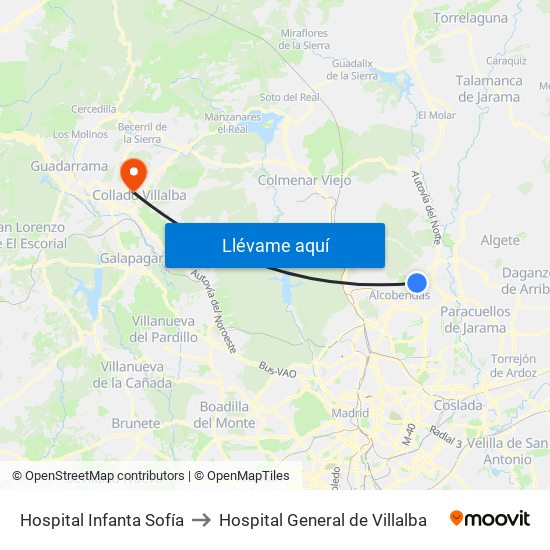 Hospital Infanta Sofía to Hospital General de Villalba map