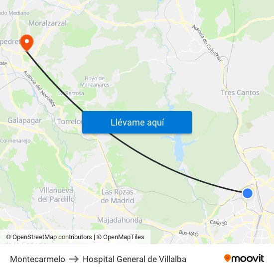 Montecarmelo to Hospital General de Villalba map