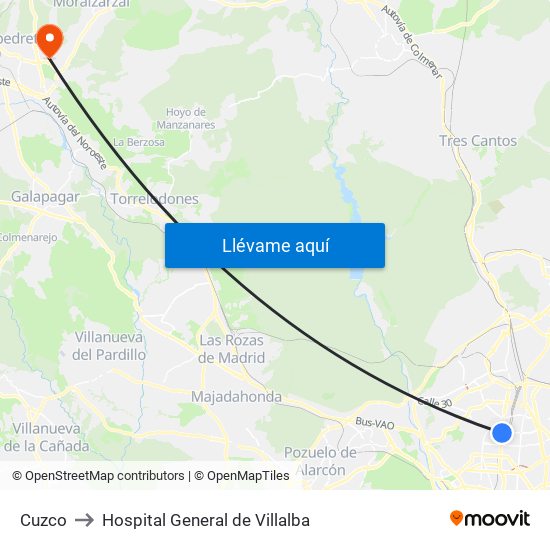 Cuzco to Hospital General de Villalba map