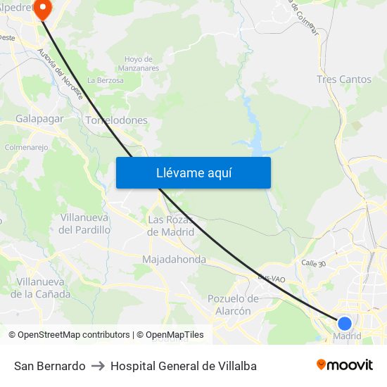 San Bernardo to Hospital General de Villalba map