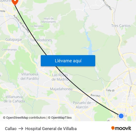 Callao to Hospital General de Villalba map