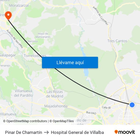 Pinar De Chamartín to Hospital General de Villalba map