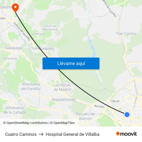 Cuatro Caminos to Hospital General de Villalba map