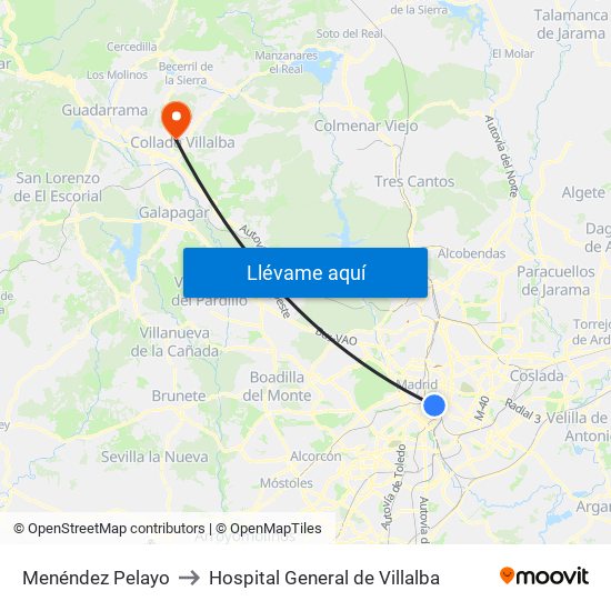 Menéndez Pelayo to Hospital General de Villalba map