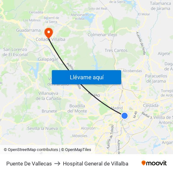 Puente De Vallecas to Hospital General de Villalba map