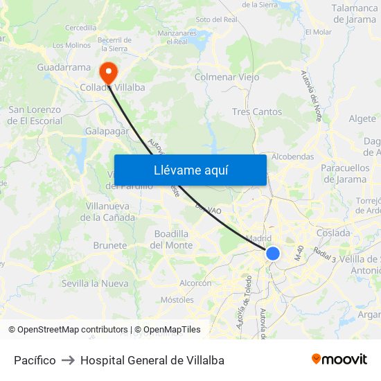 Pacífico to Hospital General de Villalba map